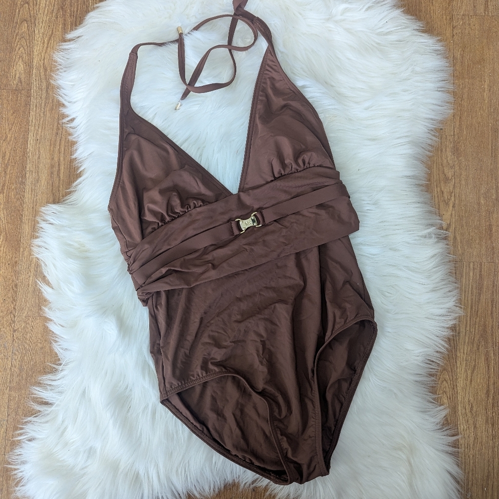 Michael Kors Brown Triangle One Piece Bathing Suit
